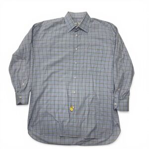 Borrelli Napoli Mens Blue Plaid Cotton Dress Button Shirt Italy Made Size 16 41